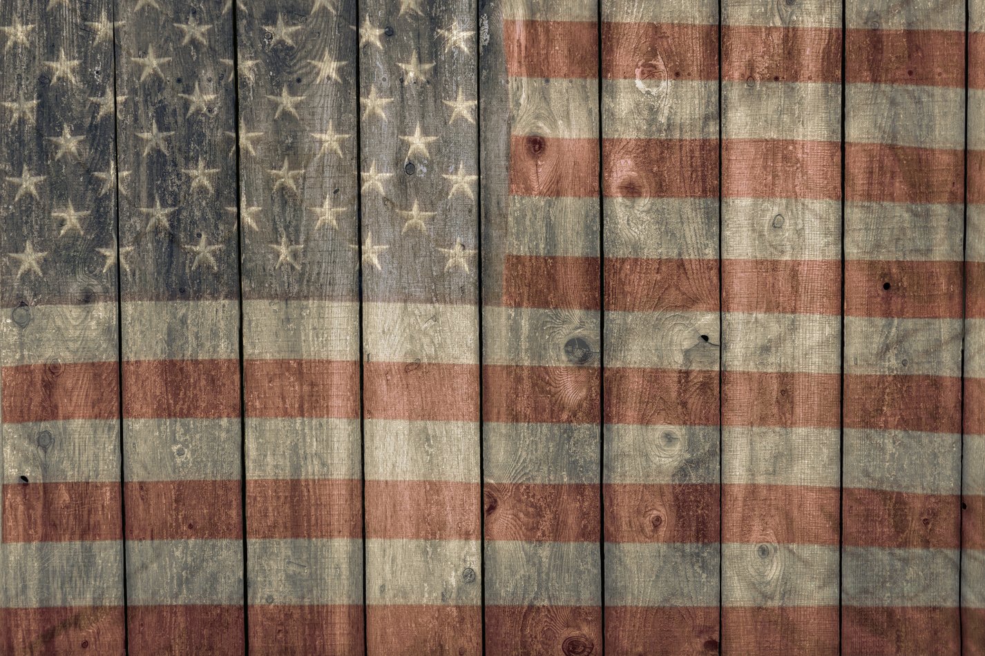 vintage american flag on barn wood background